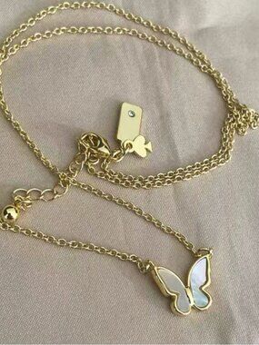 Kate Spade Butterfly Pendant Necklace Gold Tone Iridescent Double Charm